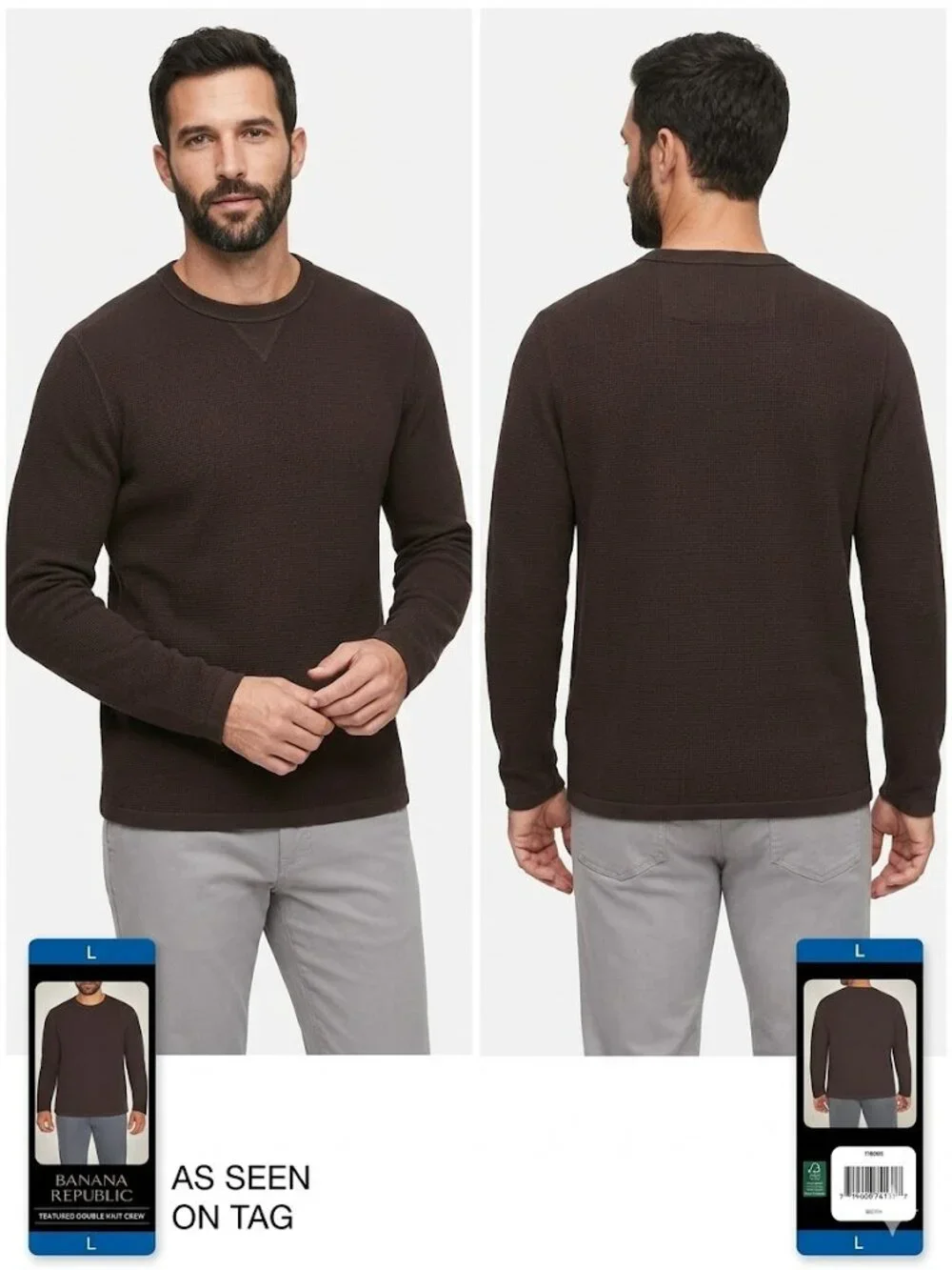 Banana Republic Double Knit Crew Sweater Men’s Large Brown NWT Pullover